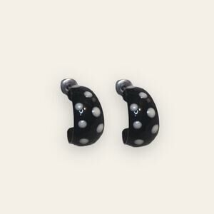 Black & White Textured Bump Polka-Dot Crescent Shaped Earrings